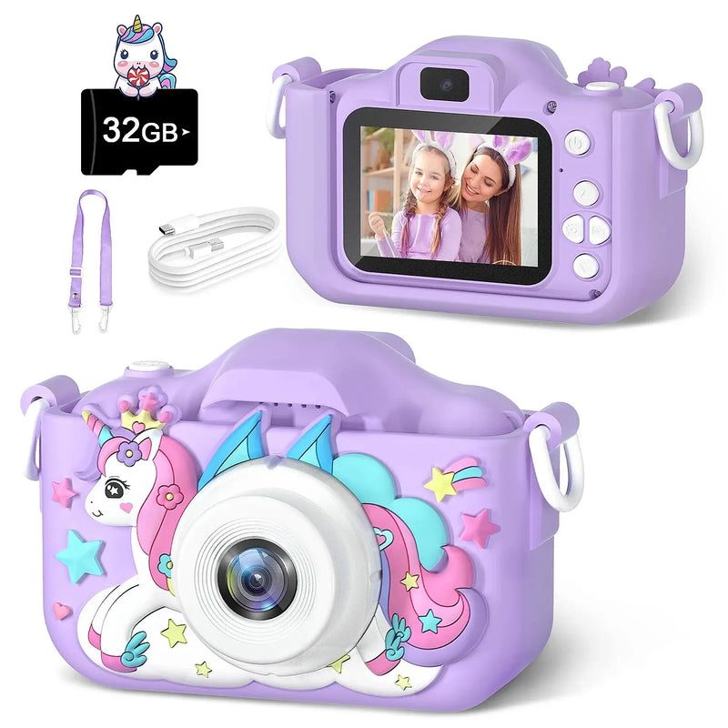 Mini câmera para meninas e meninos. Com cartão SD 32G, ótima opção de presente.