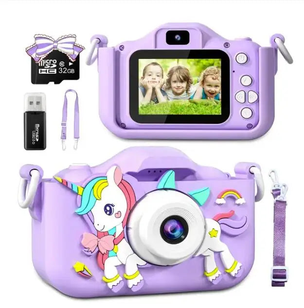 Mini câmera para meninas e meninos. Com cartão SD 32G, ótima opção de presente.